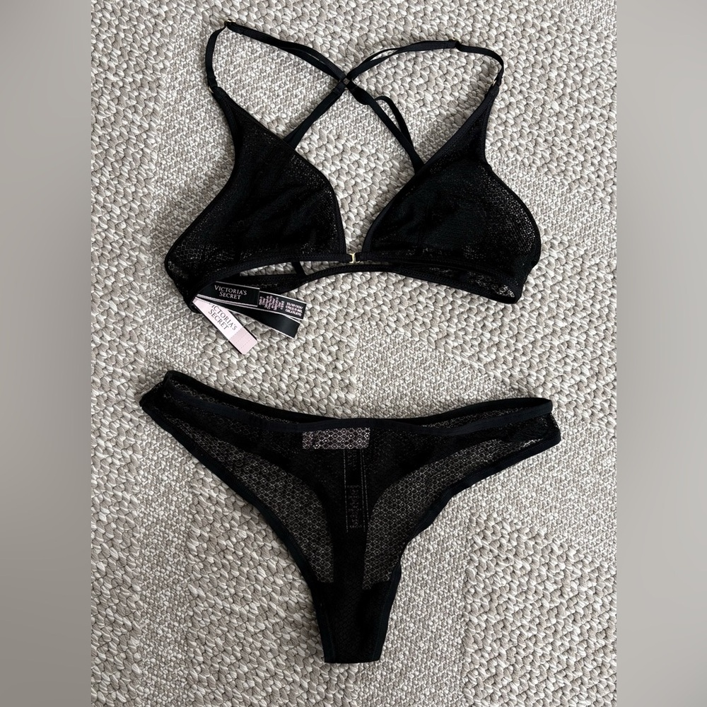 Victoria's Secret Black Mesh Lace Lingerie Set